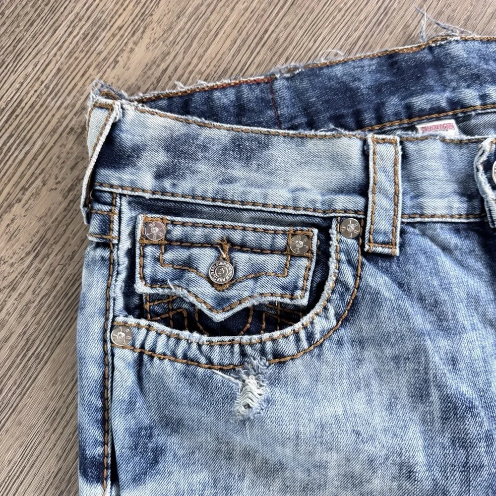 True Religion Big T  Straight Flap Acid Wash Jeans Mens Tag 32(actual 36x34)Y2K